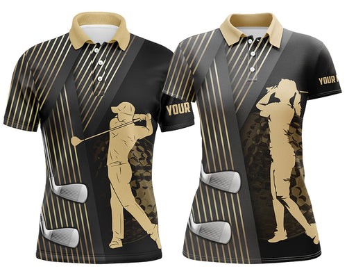 Black and gold matching golf polos for couples custom golf clubs team golf shirt, matching golf shirts NQS7258