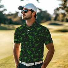Load image into Gallery viewer, Black and Green shamrock pattern Lucky Men polo golf shirts Custom St Patrick Day team golf apparel NQS9648