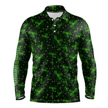 Load image into Gallery viewer, Black and Green shamrock pattern Lucky Men polo golf shirts Custom St Patrick Day team golf apparel NQS9648