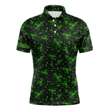 Load image into Gallery viewer, Black and Green shamrock pattern Lucky Men polo golf shirts Custom St Patrick Day team golf apparel NQS9648