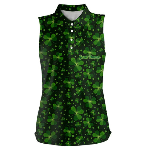 Black and Green shamrock pattern Lucky Women sleeveless polo shirt Custom St Patrick Day golf apparel NQS9648