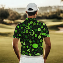 Load image into Gallery viewer, Green shamrock St Patrick Day pattern Lucky polo golf shirts for men Custom St Patrick golf attire NQS9649