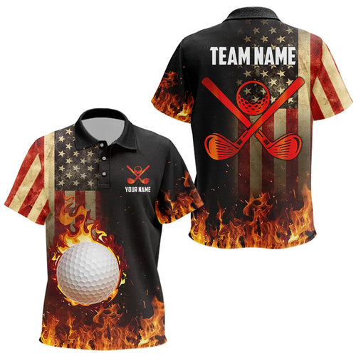 Flame Golf ball vintage American Flag Golf polo shirts for Kid Custom patriotic Kid golf attire NQS9650