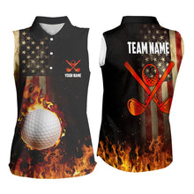 Load image into Gallery viewer, Flame Golf ball vintage American Flag Women Sleeveless Golf polo shirts Custom patriotic golf attire NQS9650