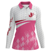 Load image into Gallery viewer, Pink argyle pattern white Womens golf polo shirts custom name golf clothes for women, golfing gifts NQS6109