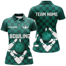 Load image into Gallery viewer, Green checkered Women Bowling Polo, 1/4 Zip Shirt Custom team bowling jerseys, Ladies bowling outfits NQS8436