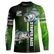 Load image into Gallery viewer, Striped Bass Striper fishing green shirt Custom name UV Long Sleeve Fishing Shirts, fishing gifts NQS2340