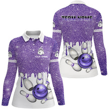 Load image into Gallery viewer, Purple glitter Bowling Shirts For Women Custom team bowling jerseys, Personalized bowling uniform NQS8658
