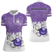 Load image into Gallery viewer, Purple glitter Bowling Shirts For Women Custom team bowling jerseys, Personalized bowling uniform NQS8658