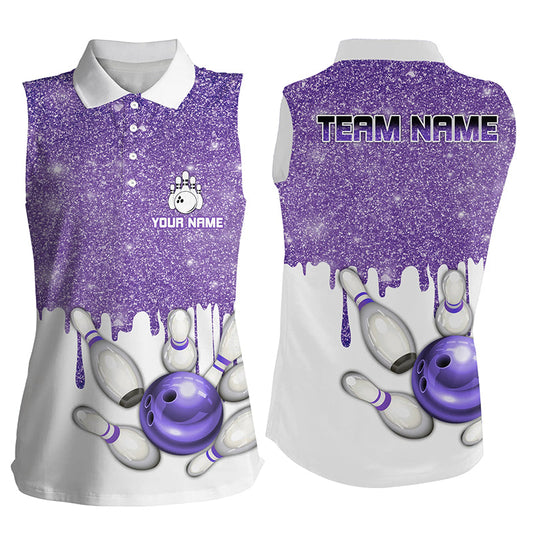 Purple glitter Bowling sleeveless polo Shirts Custom team bowling jersey, Personalized bowling uniform NQS8658