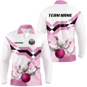 Pink and White Bowling ball and pins Bowling Jerseys For Men Custom Bowling Team Shirts Outfit NQS8668