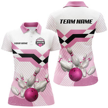 Load image into Gallery viewer, Pink and White Bowling ball and pins Bowling Jerseys For Women Custom Bowling Team Shirts Outfit NQS8668