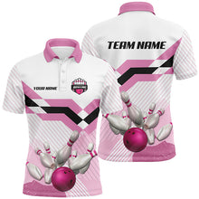 Load image into Gallery viewer, Pink and White Bowling ball and pins Bowling Jerseys For Men Custom Bowling Team Shirts Outfit NQS8668