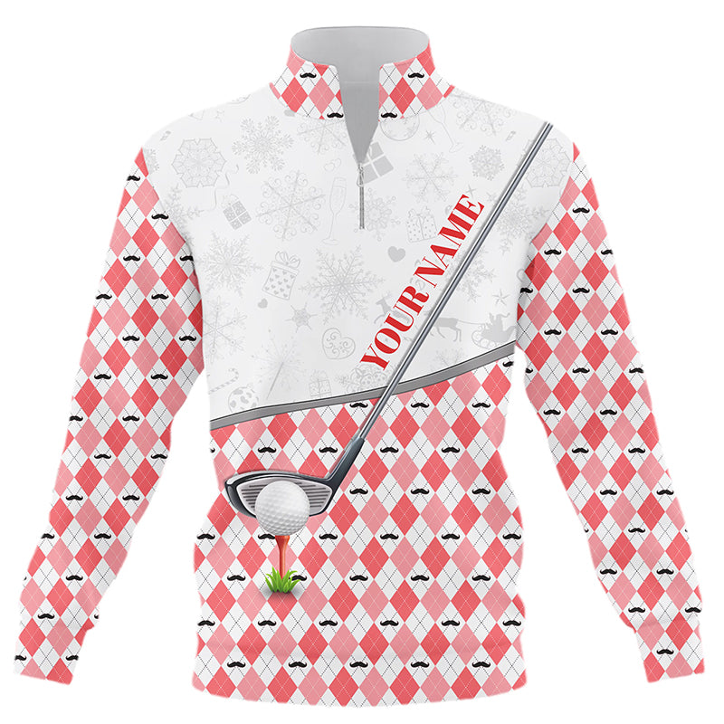 Red argyle pattern Christmas Quarter zip golf sweatshirt custom golf sweater Christmas golf gifts NQS8892