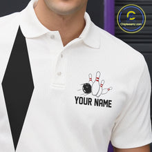 Load image into Gallery viewer, Personalized Retro Bowling Polo, 1/4 Zip Shirts For Men custom vintage bowling team jersey | White NQS11014