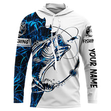 Load image into Gallery viewer, Blue camo Largemouth Bass fishing Custom name Long Sleeve fishing shirts for men, women, Kid NQSD88