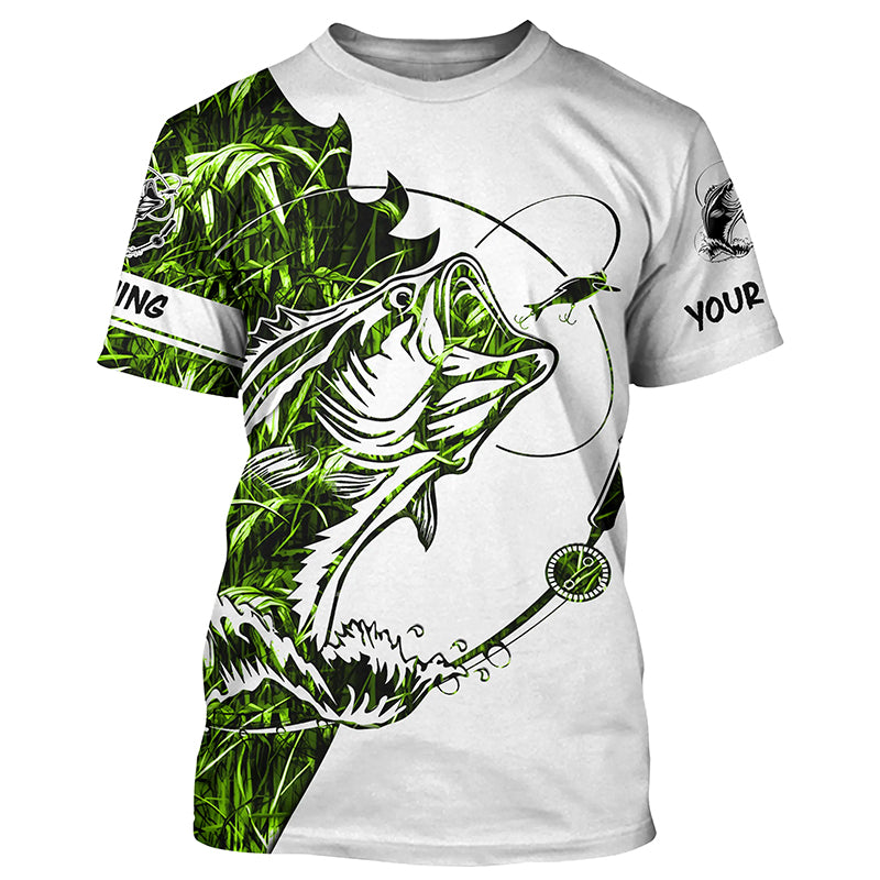 Green camo Largemouth Bass fishing Long Sleeve Custom fishing shirts for men, women, Kid NQSD89