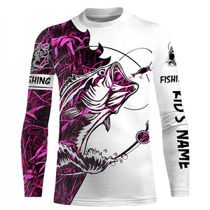 Pink camo Largemouth Bass fishing shirts for girl Long Sleeve personalized fishing shirt NQSD90