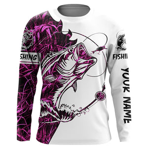 Pink camo Largemouth Bass fishing shirts for girl Long Sleeve personalized fishing shirt NQSD90