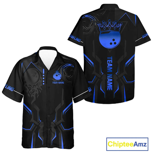 Black and Blue Bowling Hawaiian Shirts Custom Bowling Crown Team Jerseys Outfits NQS11221