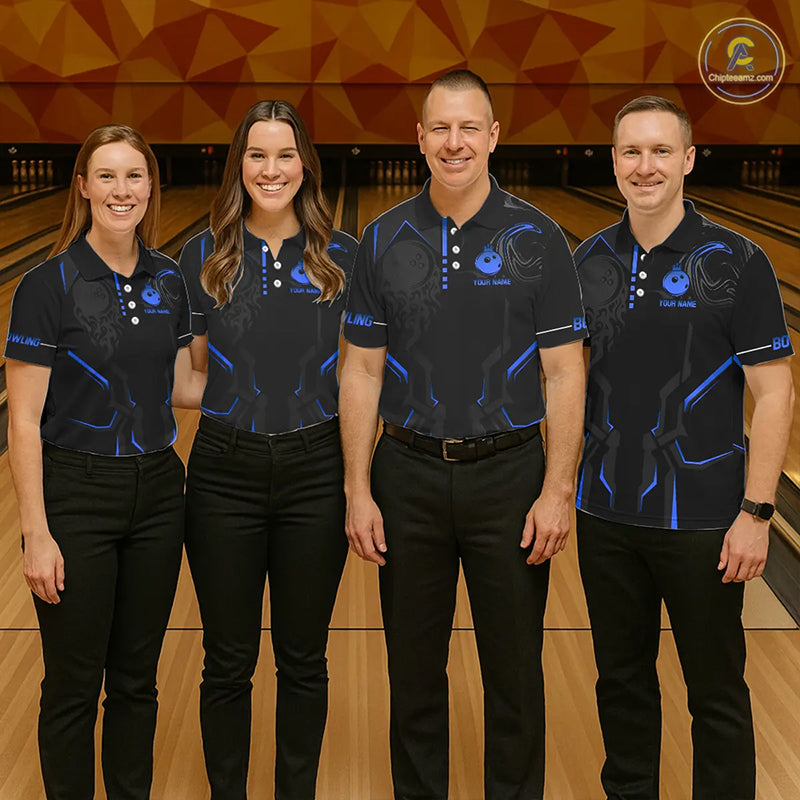 Black and Blue Bowling Polo, Quarter Zip Shirts For Men Custom Bowling Crown Team Jerseys Outfits NQS11221