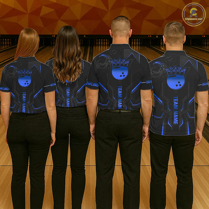 Black and Blue Bowling Polo, Quarter Zip Shirts For Men Custom Bowling Crown Team Jerseys Outfits NQS11221