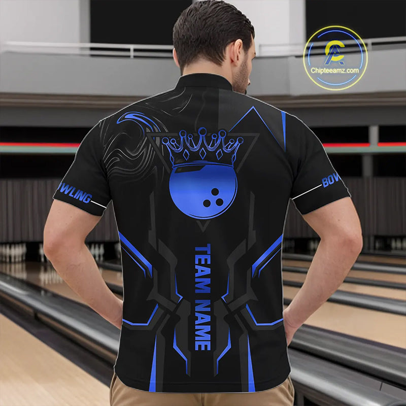 Black and Blue Bowling Polo, Quarter Zip Shirts For Men Custom Bowling Crown Team Jerseys Outfits NQS11221