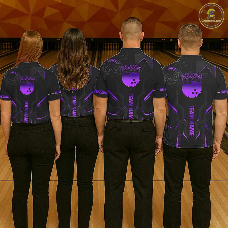 Black and Purple Bowling Polo, Quarter Zip Shirts For Men Custom Bowling Crown Team Jerseys Outfits NQS11223