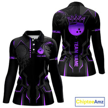 Load image into Gallery viewer, Black and Purple Bowling Polo, Quarter Zip Shirts For Women Custom Bowling Crown Team Jerseys Outfits NQS11223