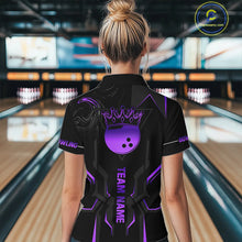 Load image into Gallery viewer, Black and Purple Bowling Polo, Quarter Zip Shirts For Women Custom Bowling Crown Team Jerseys Outfits NQS11223