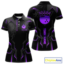 Load image into Gallery viewer, Black and Purple Bowling Polo, Quarter Zip Shirts For Women Custom Bowling Crown Team Jerseys Outfits NQS11223