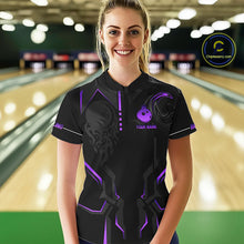 Load image into Gallery viewer, Black and Purple Bowling Polo, Quarter Zip Shirts For Women Custom Bowling Crown Team Jerseys Outfits NQS11223