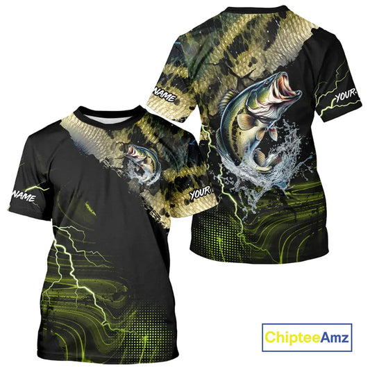 Personalized Largemouth Bass Fishing jerseys, Bass scales lightning thunder tournament fishing shirts NQS11226