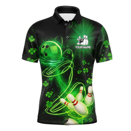 Green shamrock lightning thunder St Patrick's Day bowling shirts for men custom team bowling jerseys NQS11414
