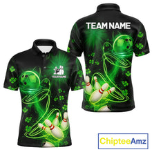 Load image into Gallery viewer, Green shamrock lightning thunder St Patrick's Day bowling shirts for men custom team bowling jerseys NQS11414