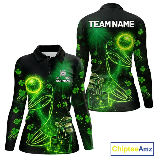 Green shamrock lightning thunder St Patrick's Day Women Golf Polo Shirts custom ladies golf outfits NQS11415