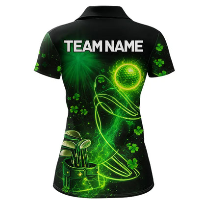 Green shamrock lightning thunder St Patrick's Day Women Golf Polo Shirts custom ladies golf outfits NQS11415