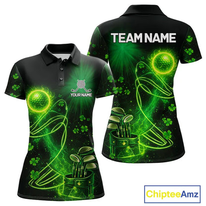 Green shamrock lightning thunder St Patrick's Day custom matching golf polo shirts for couples NQS11415
