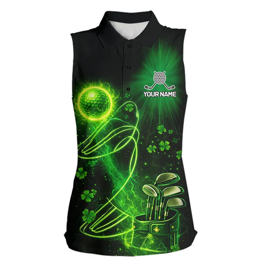Green shamrock lightning thunder St Patrick's Day Sleeveless Polo Shirts custom ladies golf outfits NQS11415