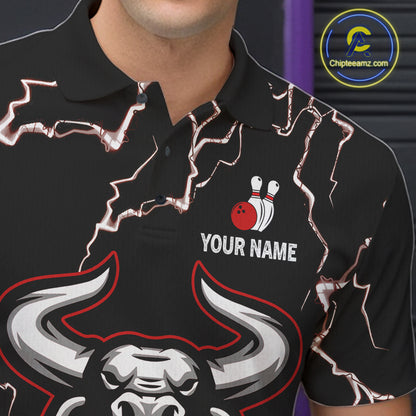 Bowling Bull Thunder Lightning Black and Red Bowling shirts for men custom Bowling Team League Jersey NQS11417