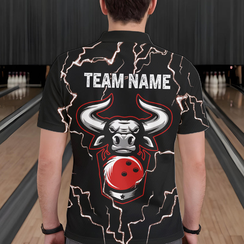 Bowling Bull Thunder Lightning Black and Red Bowling shirts for men custom Bowling Team League Jersey NQS11417