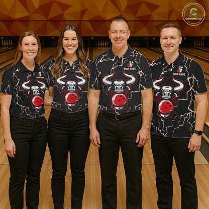 Bowling Bull Thunder Lightning Black and Red Bowling shirts for men custom Bowling Team League Jersey NQS11417