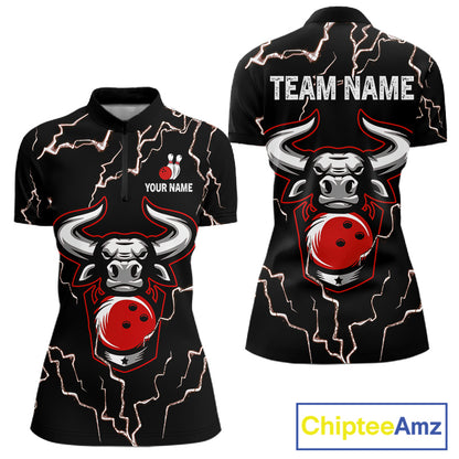 Bowling Bull Thunder Lightning Black & Red Bowling shirts for Women custom Bowling Team League Jersey NQS11417