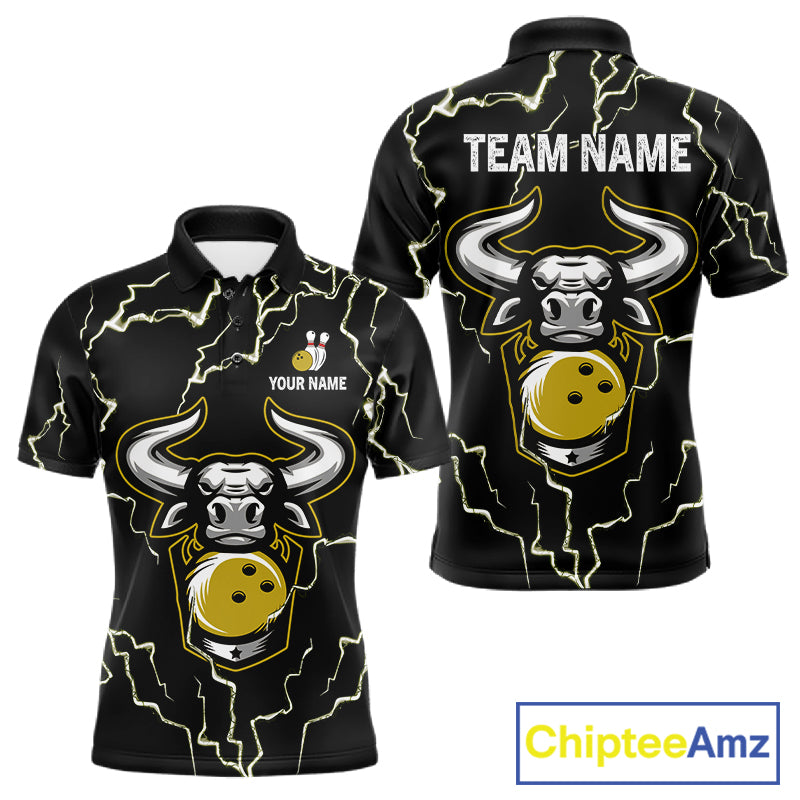 Bowling Bull Thunder Lightning Black & Yellow Bowling shirt for men custom Bowling Team League Jersey NQS11418