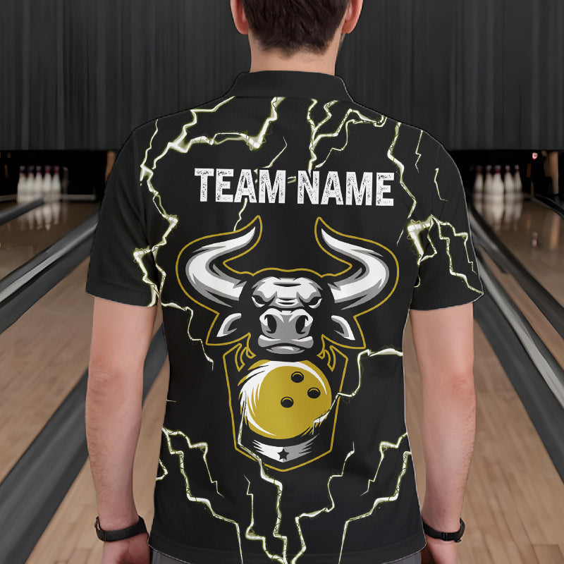 Bowling Bull Thunder Lightning Black & Yellow Bowling shirt for men custom Bowling Team League Jersey NQS11418