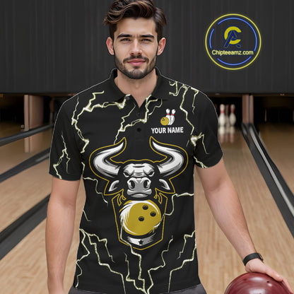 Bowling Bull Thunder Lightning Black & Yellow Bowling shirt for men custom Bowling Team League Jersey NQS11418