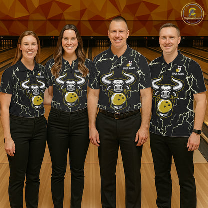 Bowling Bull Thunder Lightning Black Yellow Bowling shirt for Women custom Bowling Team League Jersey NQS11418