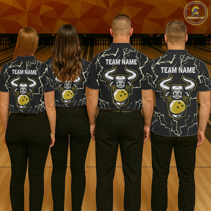 Bowling Bull Thunder Lightning Black Yellow Bowling shirt for Women custom Bowling Team League Jersey NQS11418