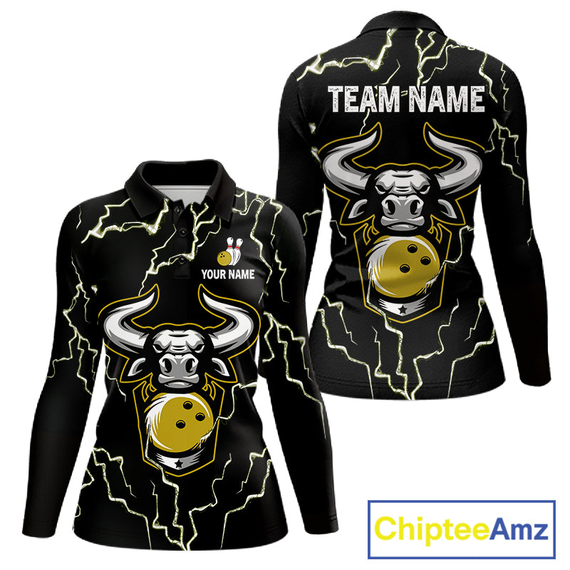Bowling Bull Thunder Lightning Black Yellow Bowling shirt for Women custom Bowling Team League Jersey NQS11418