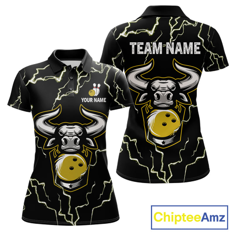 Bowling Bull Thunder Lightning Black Yellow Bowling shirt for Women custom Bowling Team League Jersey NQS11418